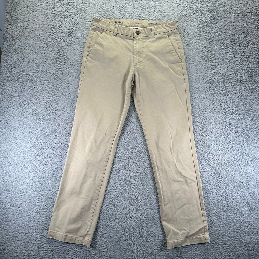 St. John's Bay Pant Men 32x30 Beige Cotton Chino Straight Office Preppy‎ Stretch
